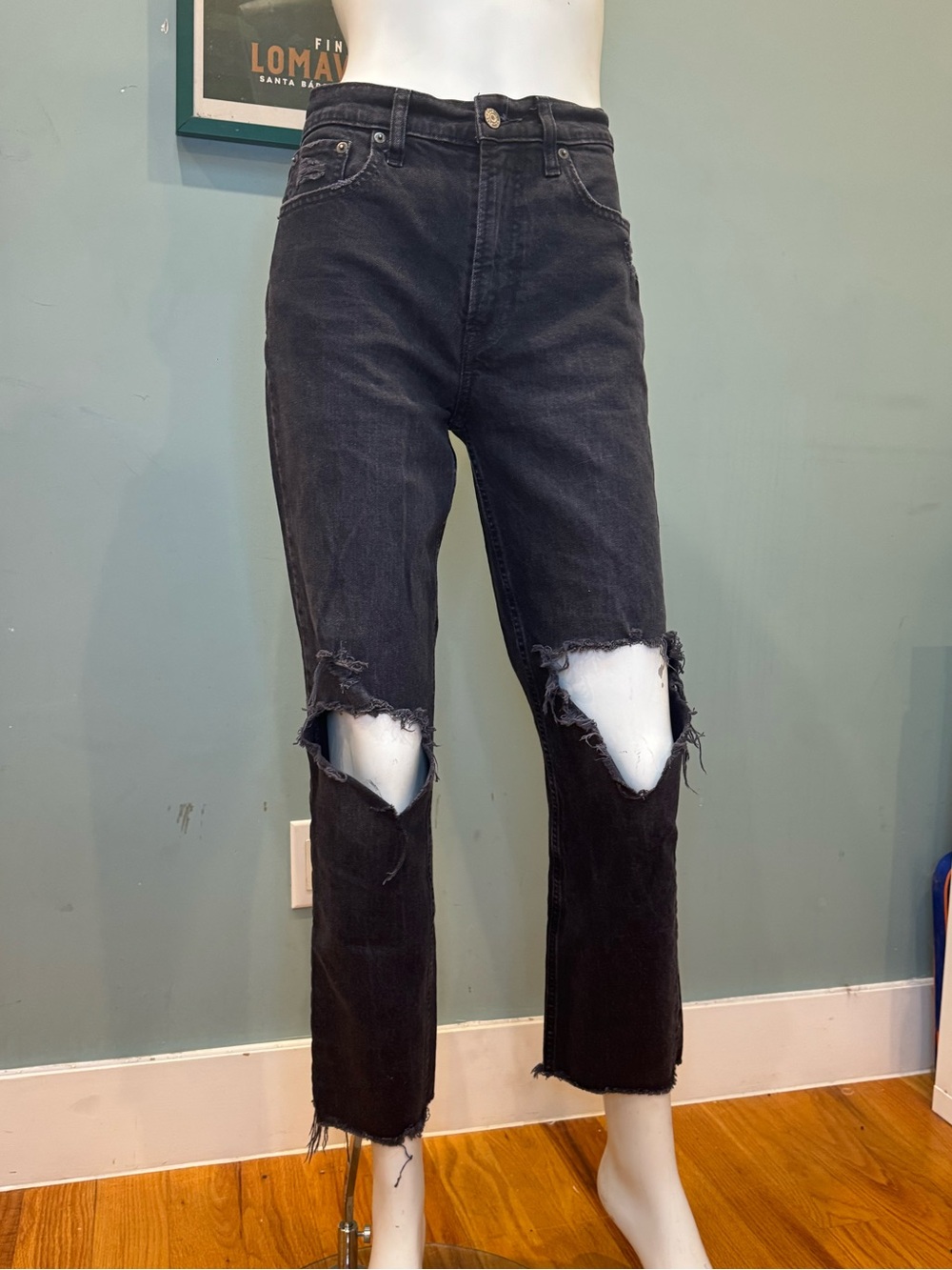 GAP Black Distressed Straight-Leg Jeans with Knee Rips